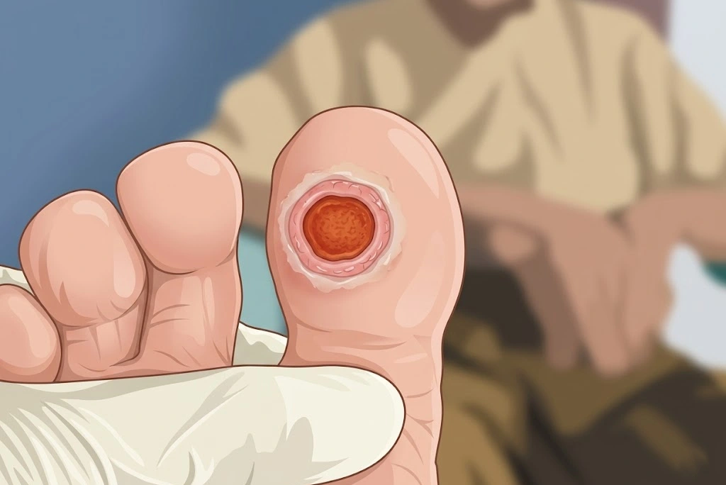 Nurse applying wound dressing